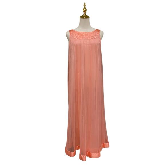 Vintage 60s Gossard Artemis Peach Chiffon Nightgown & Robe Peignoir Set Size S - Picture 16 of 16